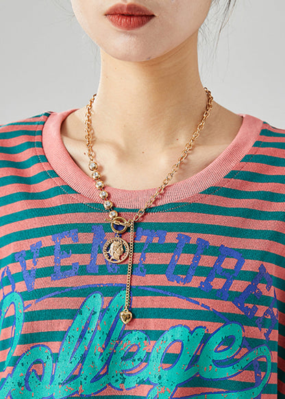 Brown Oversized Striped Cotton Tank Tops Summer