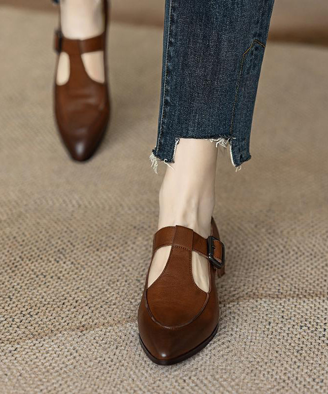 Brown Sheepskin Splicing Buckle Strap Flats Shoes