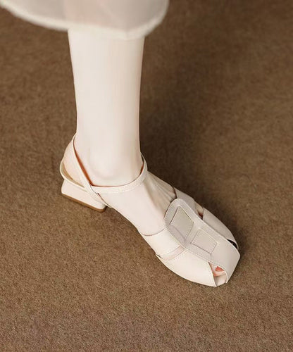 Chunky Sandals Beige Hollow Out Faux Leather