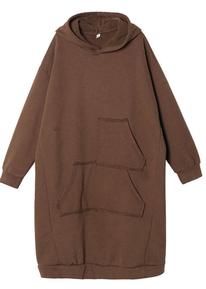 Chocolate Hooded Pockets Warm Fleece Sweatshirts Winter Dress