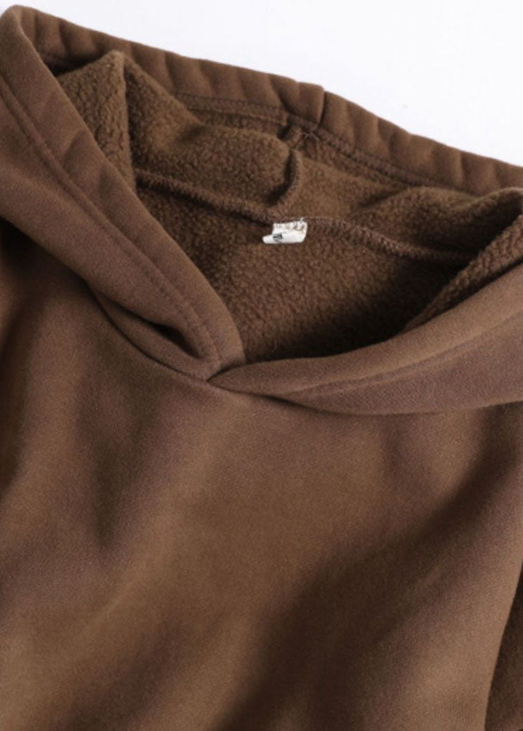 Chocolate Hooded Pockets Warm Fleece Sweatshirts Winter Dress