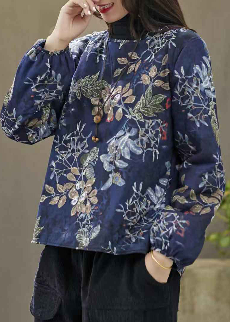 Coffee O Neck Print Fine Cotton Filled Pullover Sweatshirt Spring