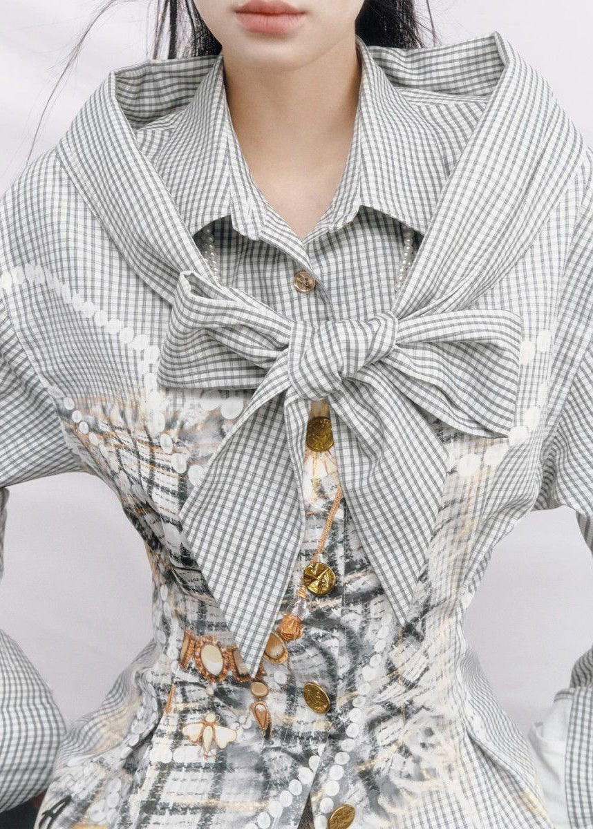 Boho Cold Shoulder Plaid Cotton Fake Two Piece Shirt Top Spring