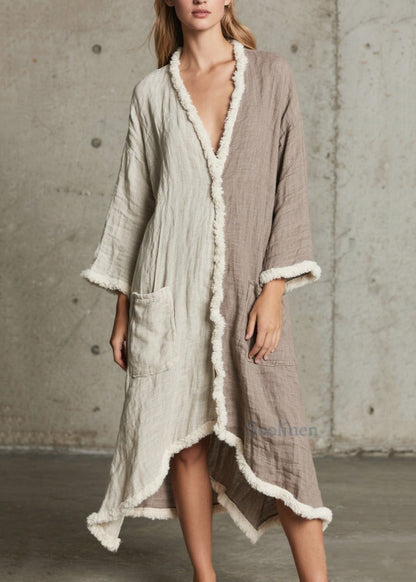 Colorblock Asymmetrical Patchwork Faux Fur Loose Cardigan Spring