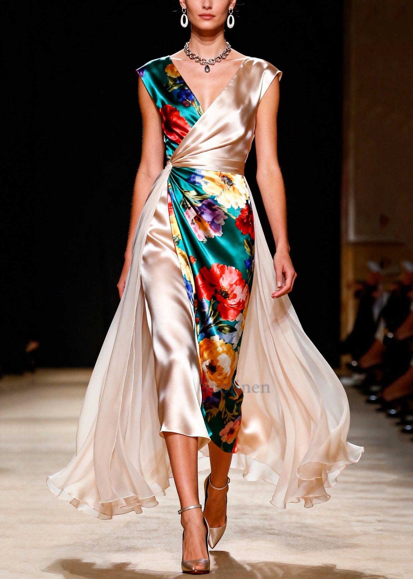 Colorblock Asymmetrical Patchwork Silk Party Dress Summer