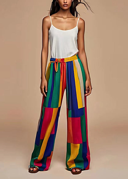 Colorblock Oversized Patchwork Chiffon Straight Pants Summer
