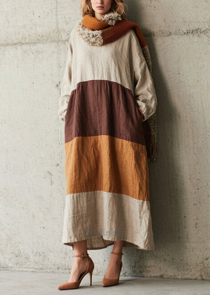Colorblock Oversized Patchwork Cotton Dress Fall