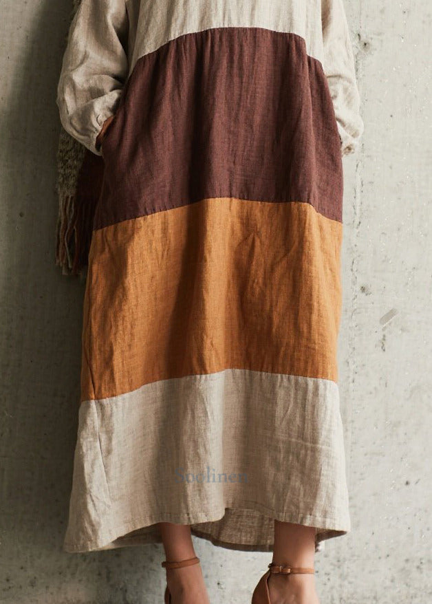 Colorblock Oversized Patchwork Cotton Dress Fall
