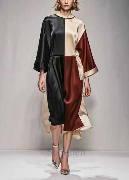 Colorblock Oversized Patchwork Silk Vacation Dresses Spring