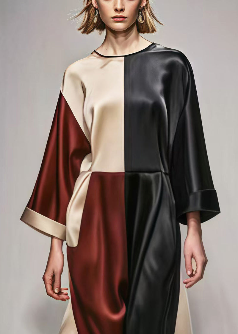 Colorblock Oversized Patchwork Silk Vacation Dresses Spring