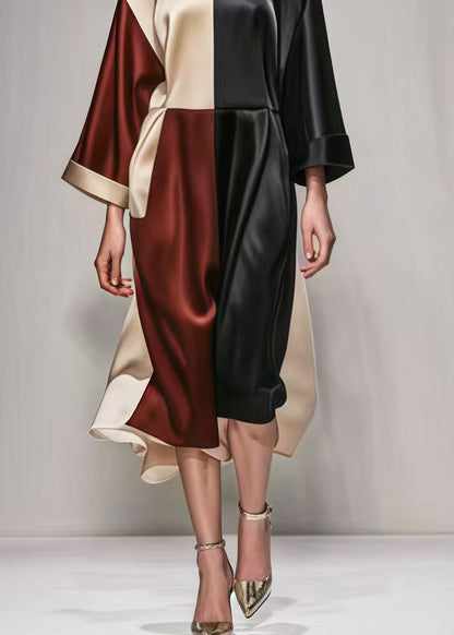 Colorblock Oversized Patchwork Silk Vacation Dresses Spring