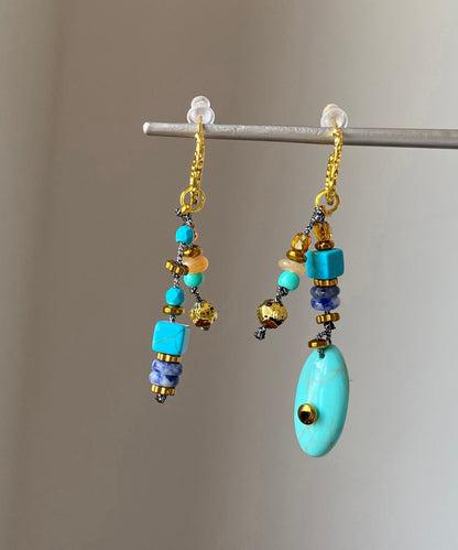 Copper Overgild Asymmetrical Natural Stone Drop Earrings