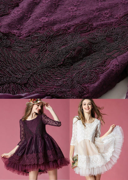 Dark Purple Embroideried Lace Patchwork Organza Mini Dresses Summer