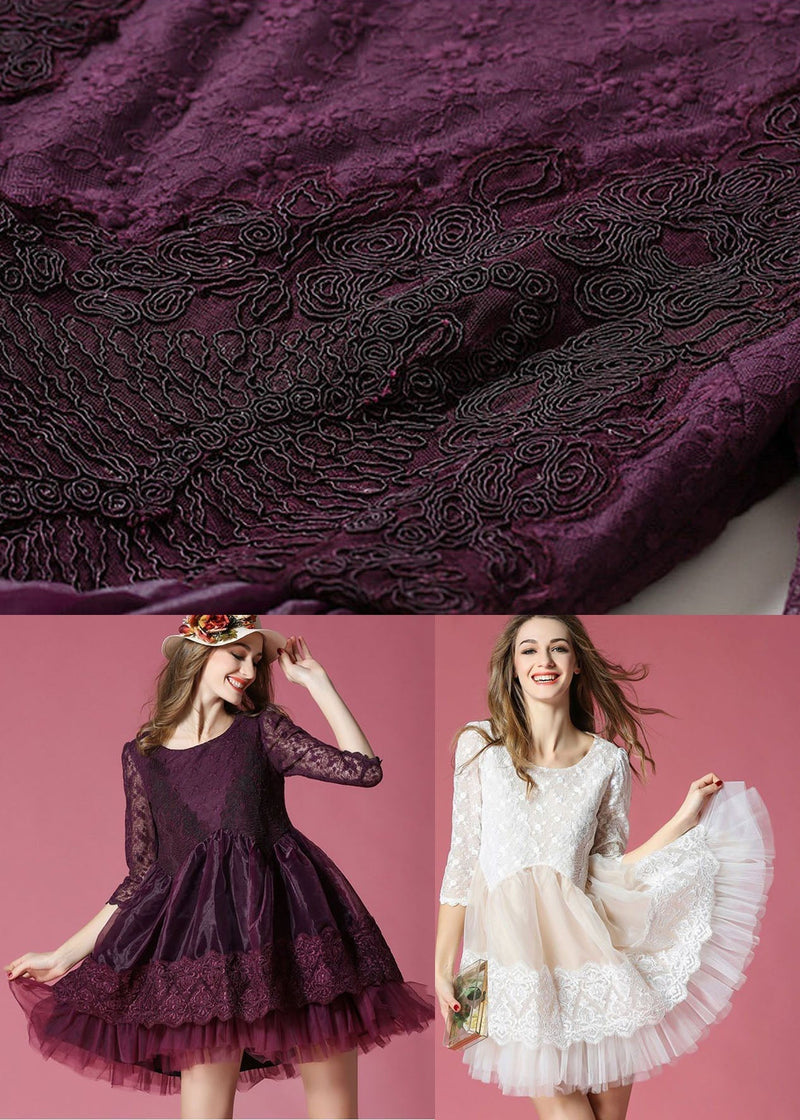 Dark Purple Embroideried Lace Patchwork Organza Mini Dresses Summer