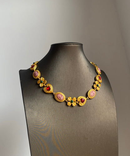 Gold Alloy Zircon Love Princess Necklace