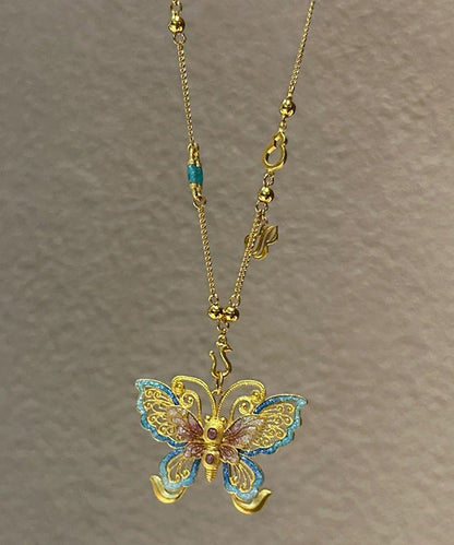 Gold Sterling Silver Overgild Butterfly Hollow Out Pendant Necklace Po056