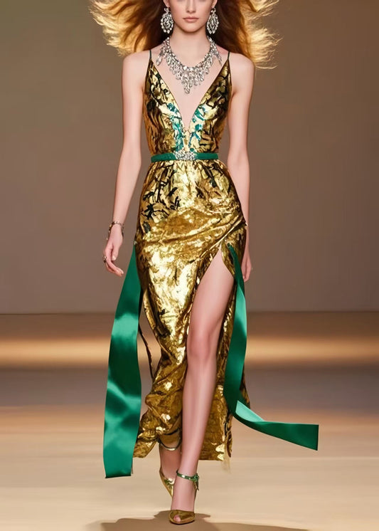 Golden Side Open Silm Fit Vestidos Dress Summer
