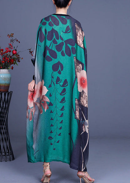 Green Button Print Fall Half Sleeve Dress