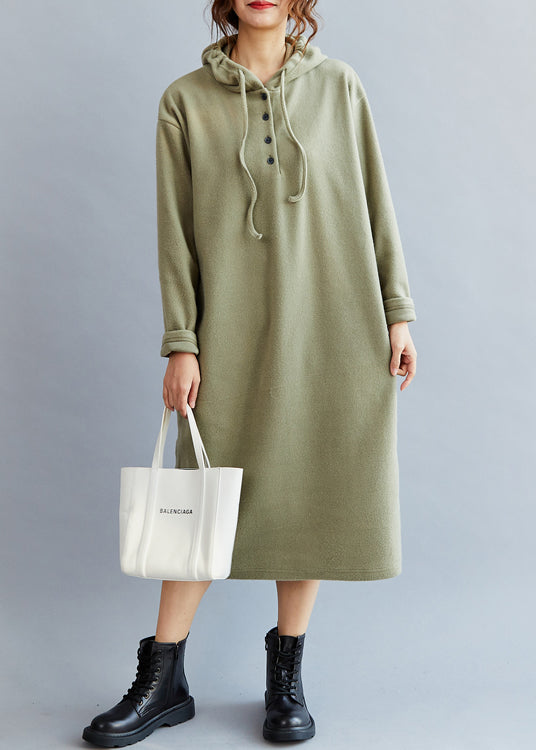Green Hooded Cozy Warm Fleece Sweatshirt Dress Spring