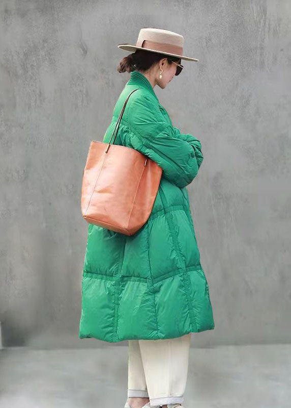 Green V Neck Thick Duck Down Down Jacket Winter