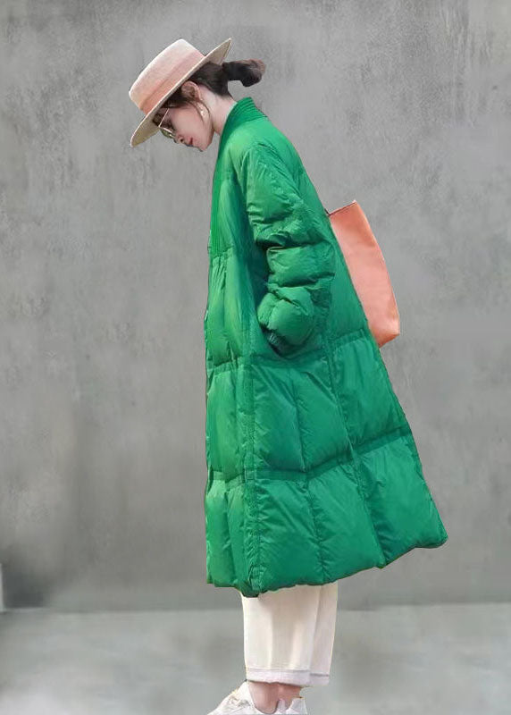 Green V Neck Thick Duck Down Down Jacket Winter
