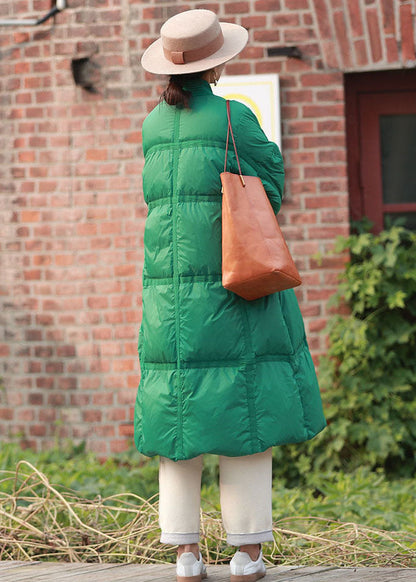 Green V Neck Thick Duck Down Down Jacket Winter