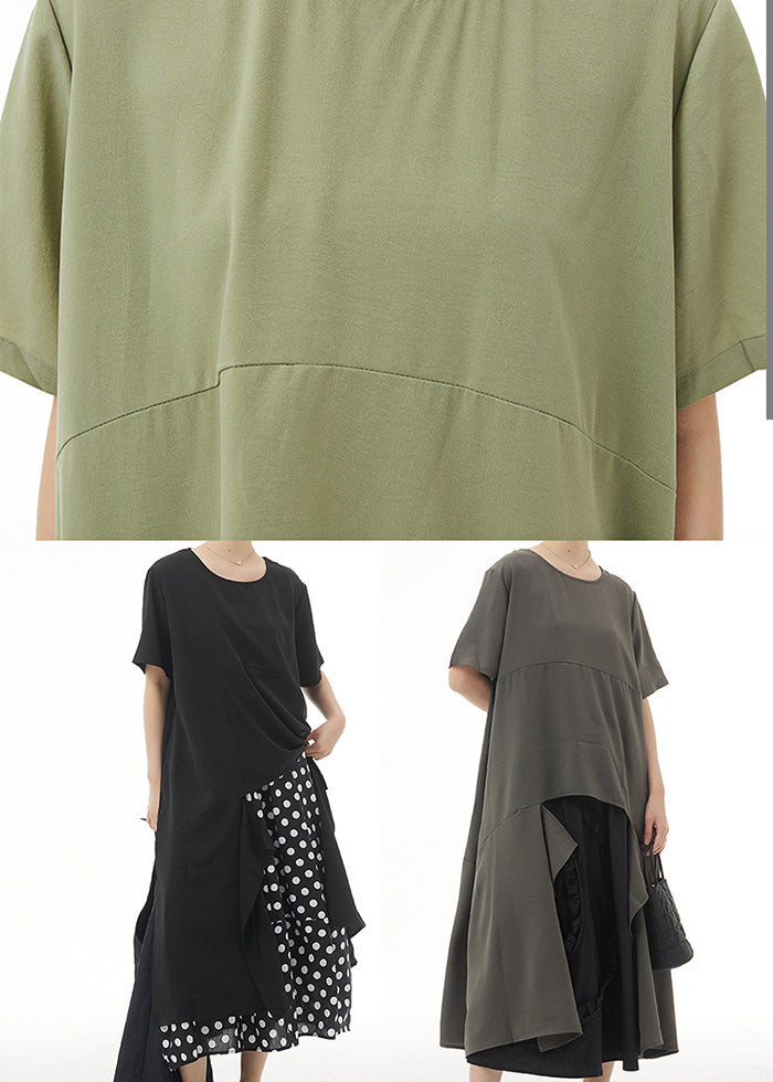 Grey Asymmetrical Design Cotton Long Tops Summer