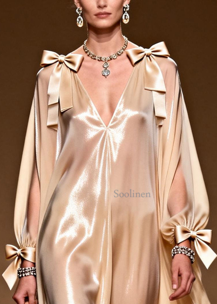 Khaki Bow Oversized Draping Chiffon Party Dresses Summer