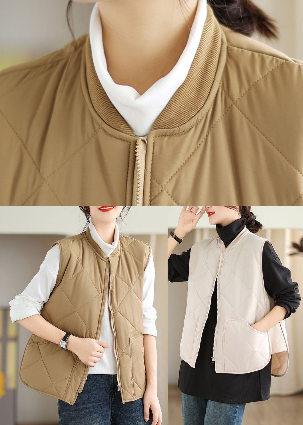 Khaki O-neck Pockets Patchwork Parka Winter