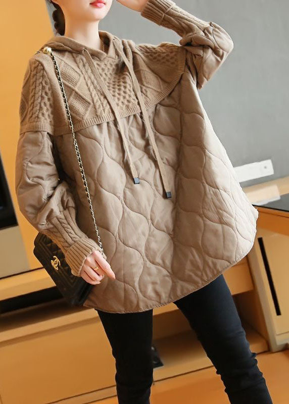Khaki Oversized Patchwork Knit Sweatshirts Top Spring