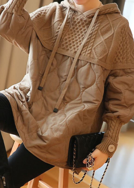 Khaki Oversized Patchwork Knit Sweatshirts Top Spring