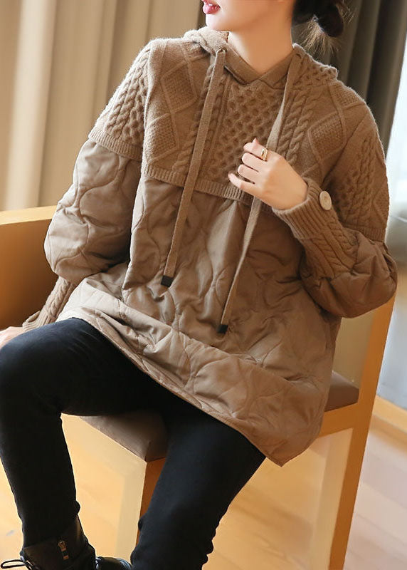 Khaki Oversized Patchwork Knit Sweatshirts Top Spring