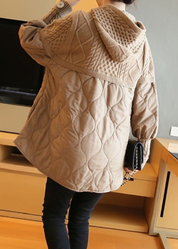 Khaki Oversized Patchwork Knit Sweatshirts Top Spring
