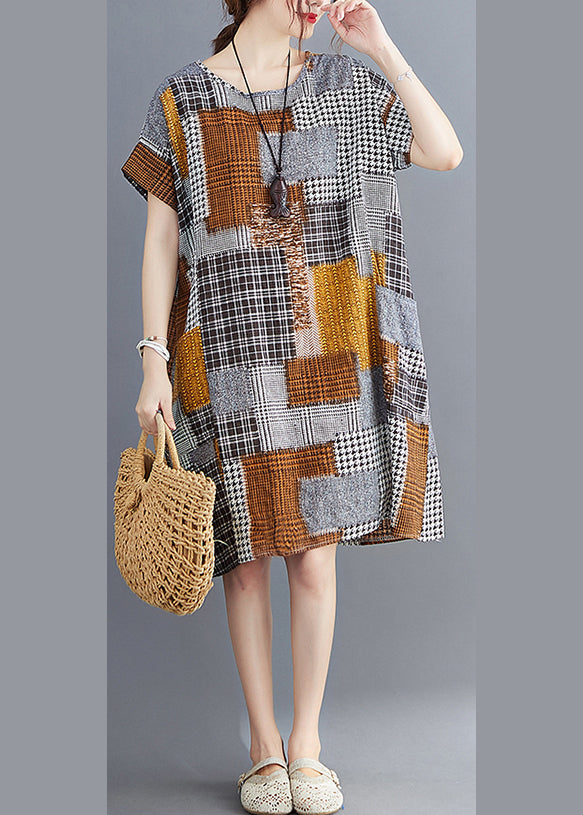 Khaki Oversized Print Cotton Dresses Summer