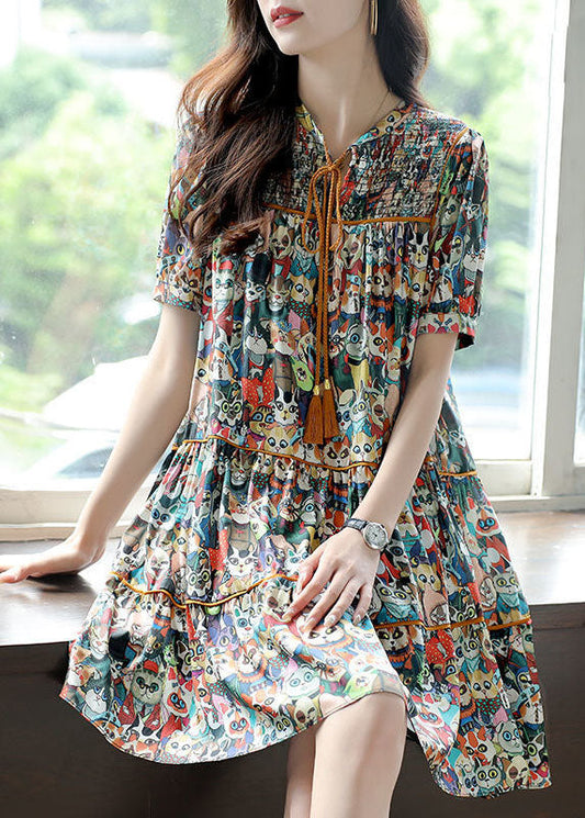 Lace Up Animal Print Chiffon Vacation Dress Summer