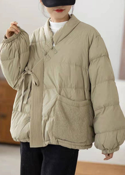 Light Green Cinched Pockets Duck Down Winter Down Coat