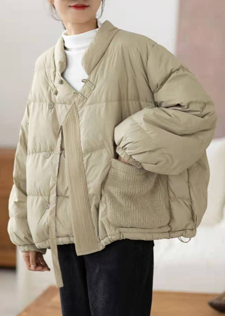 Light Green Cinched Pockets Duck Down Winter Down Coat