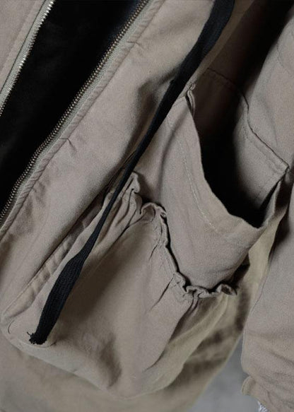 Light Green Hooded Pockets Winter Tie Waist Cotton Puffer Jacket Long Sleeve