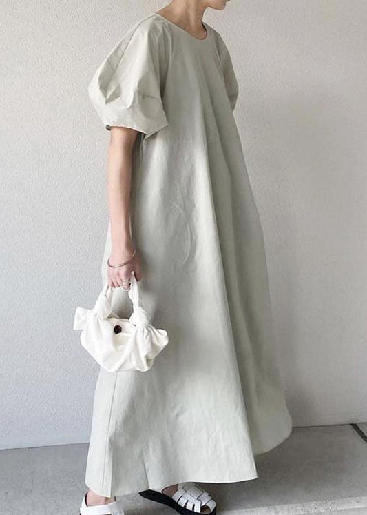 Light Green O Neck Patchwork Cotton Ankle Dress Summer