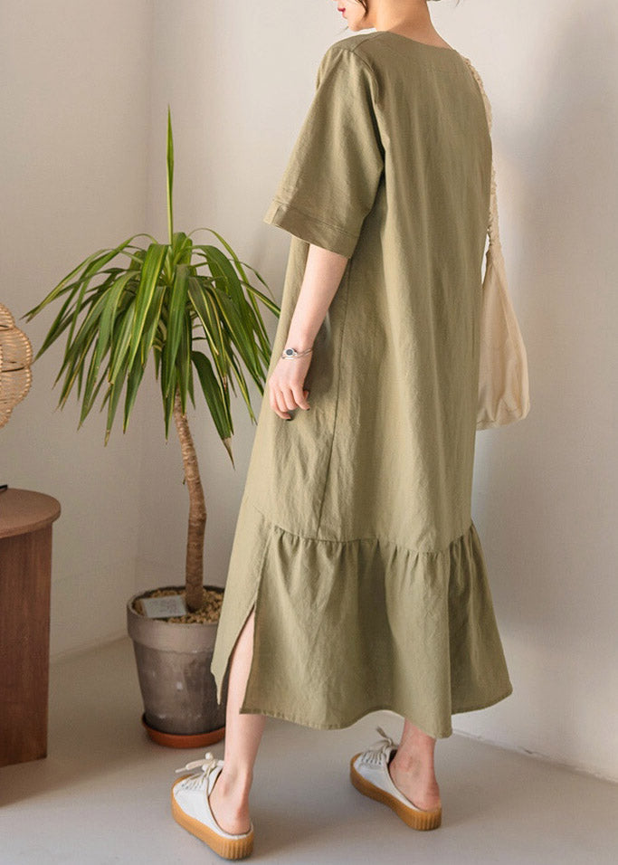 Light Green O-neck Patchwork Long Dresses Summer