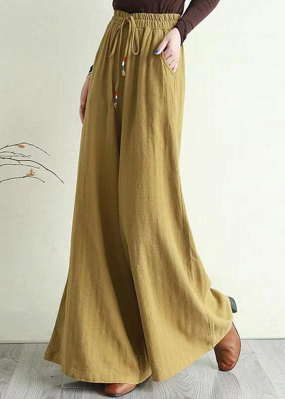 Light Green Pockets Patchwork Drawstring Cotton Pants Spring