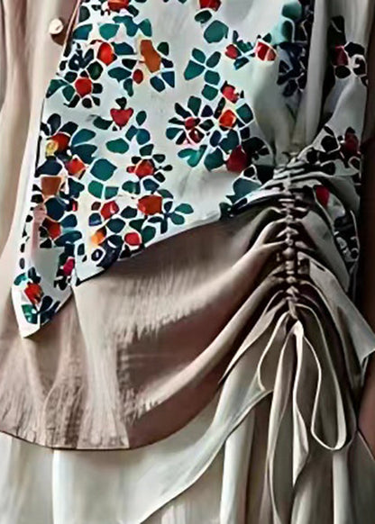 Light Pink Print Drawstring Cotton Shirt Summer