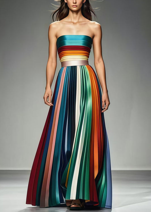 Multicolor Cold Shoulder Silm Fit Chiffon Strapless Pleated Summer