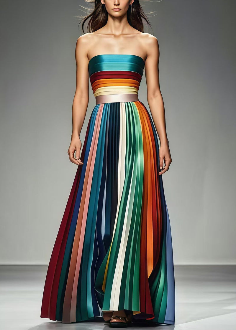 Multicolor Cold Shoulder Silm Fit Chiffon Strapless Pleated Summer