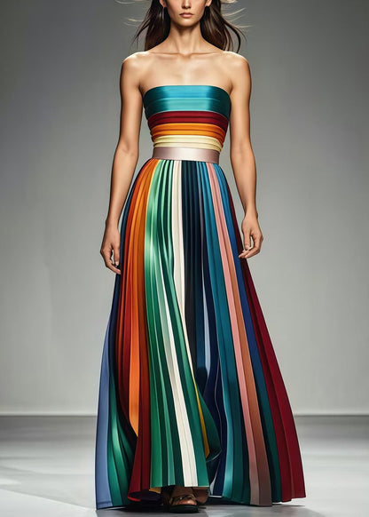Multicolor Cold Shoulder Silm Fit Chiffon Strapless Pleated Summer