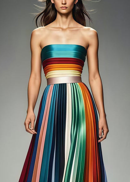 Multicolor Cold Shoulder Silm Fit Chiffon Strapless Pleated Summer
