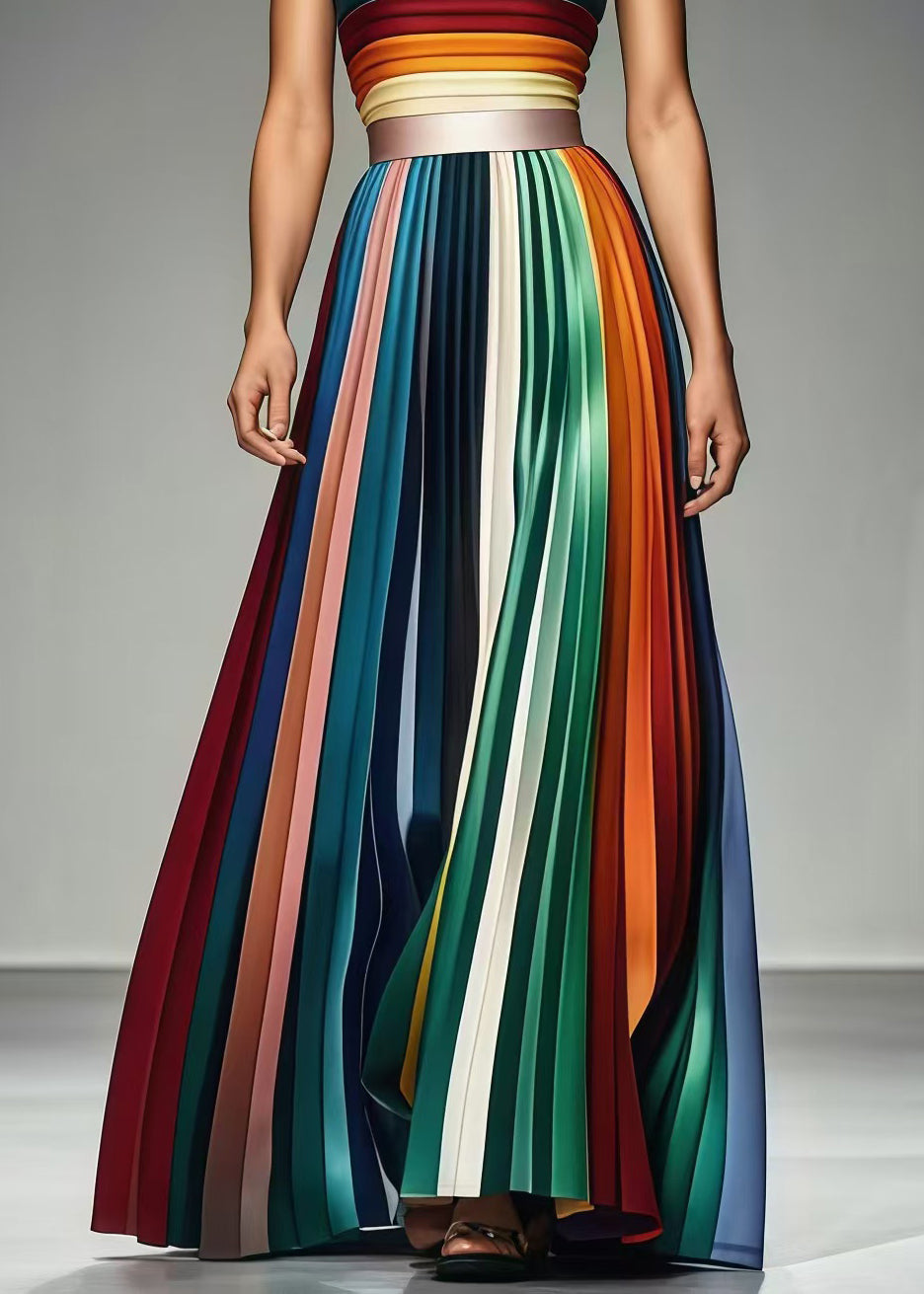 Multicolor Cold Shoulder Silm Fit Chiffon Strapless Pleated Summer