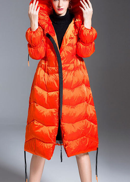 Orange Loose Thick Zippered Winter Duck Down Jacket in