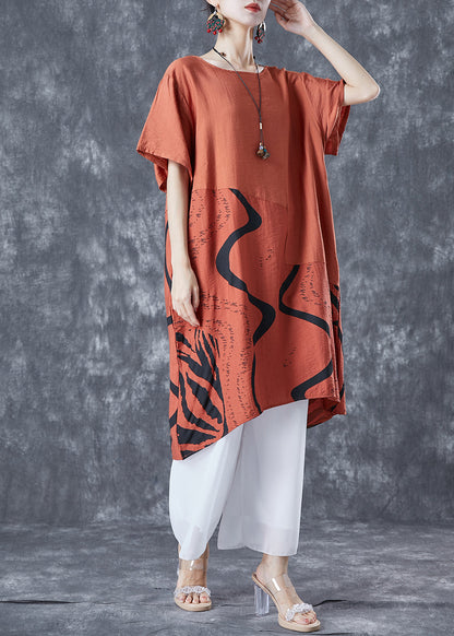 Orange Oversized Patchwork Cotton Dress Summer