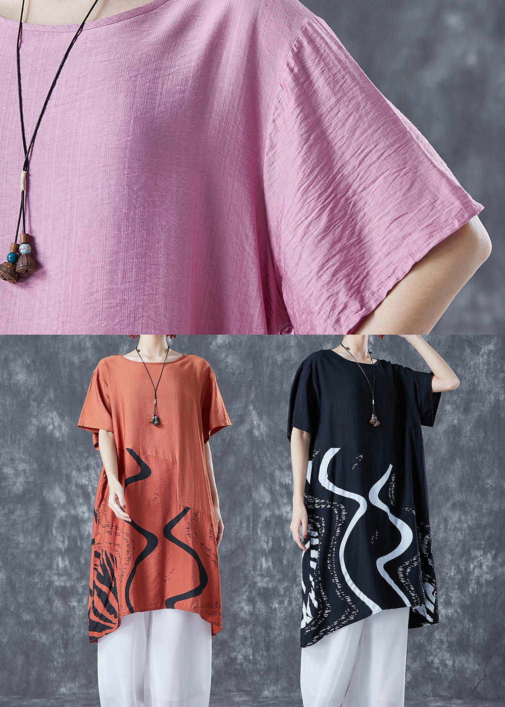 Orange Oversized Patchwork Cotton Dress Summer